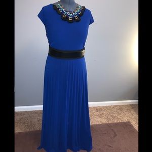 Jewel tone blue cap sleeve maxi gown